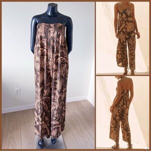 NWT Farm Rio x Anthropologie Strapless Waistless Jumpsuit in Almafi Size Medium